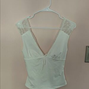 Women's White Lace-Trim V-Neck Tank Top